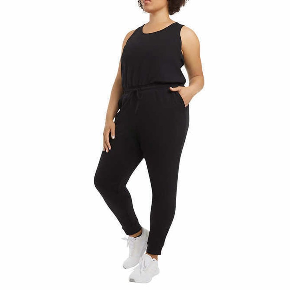 Danskin Black Sleeveless Racerback Fleece Lounge Romper Jumpsuit w/ Pockets XXL